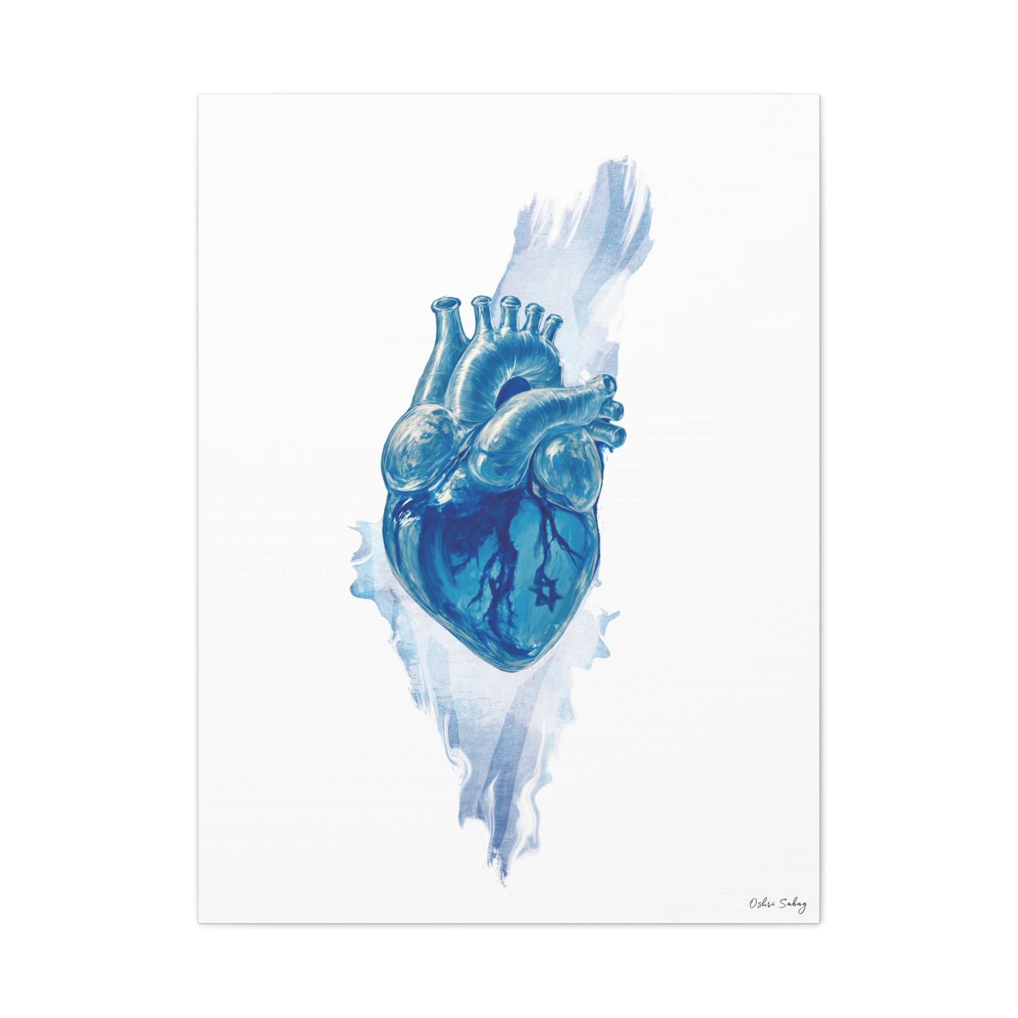 The Blue Heart – Spiritual Jewish Wall Art Print | Framed Canvas | Oshri Sabag Studio
